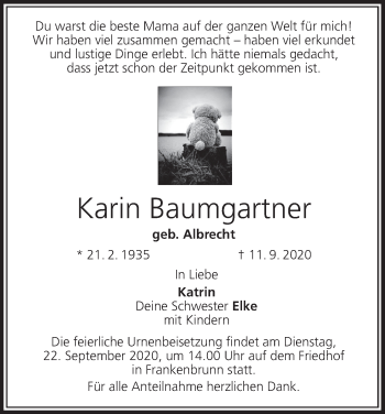 Anzeige von Karin Baumgartner von MGO