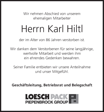Anzeige von Karl Hiltl von MGO