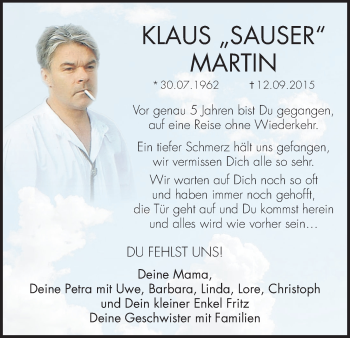 Anzeige von Klaus Martin von MGO