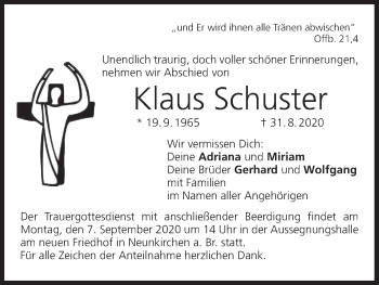 Anzeige von Klaus Schuster von MGO