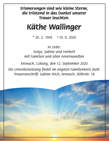 Anzeige von Käthe Wallinger von MGO