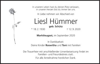 Anzeige von Liesl Hümmer von MGO