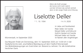 Anzeige von Liselotte Deller von MGO