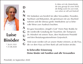 Anzeige von Luise Binöder von MGO