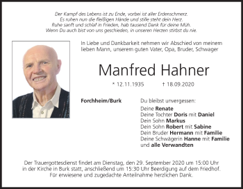 Anzeige von Manfred Hahner von MGO