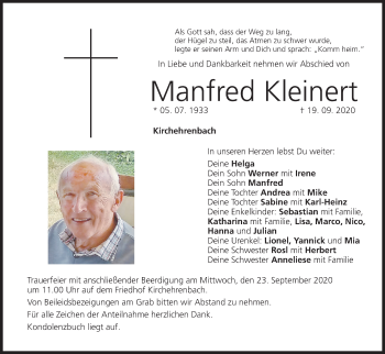 Anzeige von Manfred Kleinert von MGO