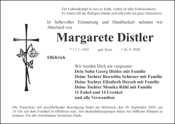 Anzeige von Margarete Distler von MGO