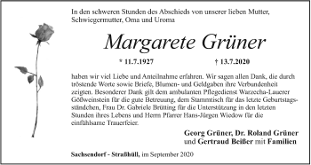 Anzeige von Margarete Grüner von MGO