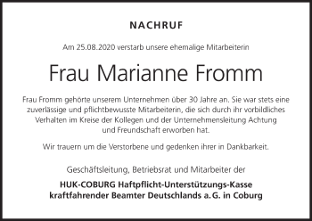 Anzeige von Marianne Fromm von MGO