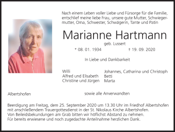 Anzeige von Marianne Hartmann von MGO