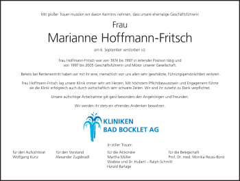 Anzeige von Marianne Hoffmann-Fritsch von MGO
