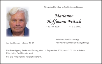 Anzeige von Marianne Hoffmann-Fritsch von MGO