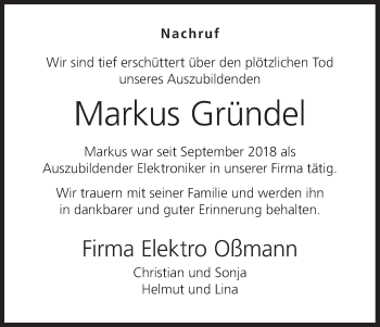 Anzeige von Markus Gründel von MGO