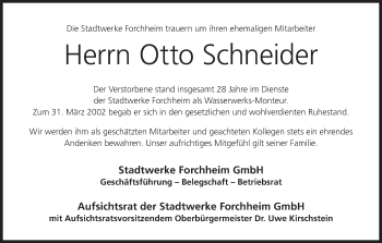 Anzeige von Otto Schneider von MGO