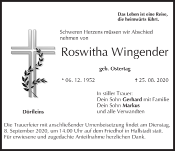 Anzeige von Roswitha Wingender von MGO