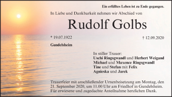 Anzeige von Rudolf Golbs von MGO