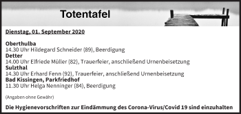Anzeige von Totentafel vom 01.09.2020 von MGO