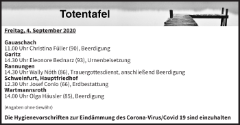 Anzeige von Totentafel vom 04.09.2020 von MGO