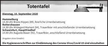 Anzeige von Totentafel vom 15.09.2020 von MGO