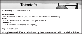 Anzeige von Totentafel vom 17.09.2020 von MGO