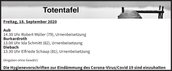 Anzeige von Totentafel vom 18.09.2020 von MGO