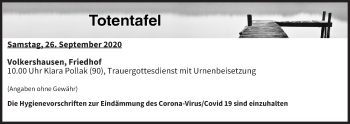 Anzeige von Totentafel vom 26.09.2020 von MGO