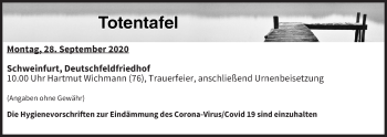 Anzeige von Totentafel vom 28.09.2020 von MGO