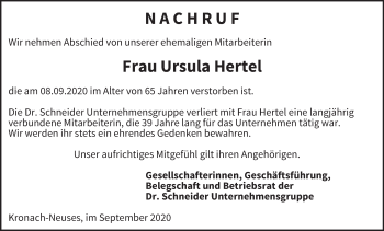 Anzeige von Ursula Hertel von MGO