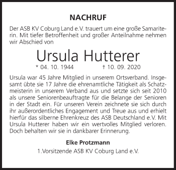 Anzeige von Ursula Hutterer von MGO