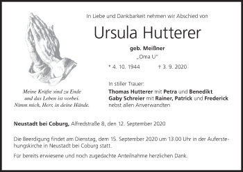 Anzeige von Ursula Hutterer von MGO