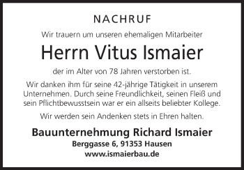 Anzeige von Vitus Ismaier von MGO