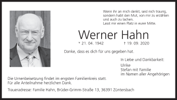 Anzeige von Werner Hahn von MGO