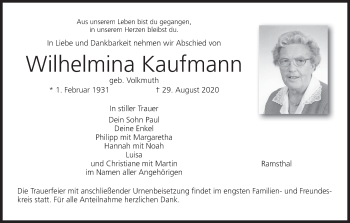 Anzeige von Wilhelmina Kaufmann von MGO