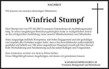 Anzeige von Winfried Stumpf von MGO