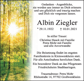 Anzeige von Albin Ziegler von MGO
