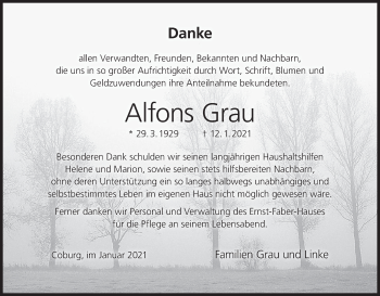 Anzeige von Alfons Grau von MGO