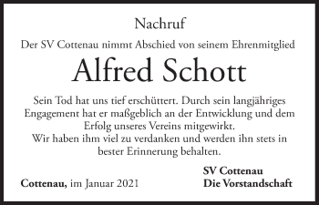 Anzeige von Alfred Schott von MGO