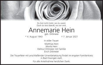 Anzeige von Annemarie Hein von MGO