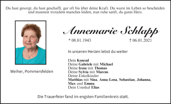 Anzeige von Annemarie Schlapp von MGO