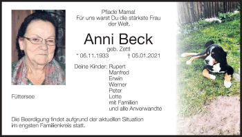 Anzeige von Anni Beck von MGO