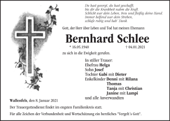 Anzeige von Bernhard Schlee von MGO