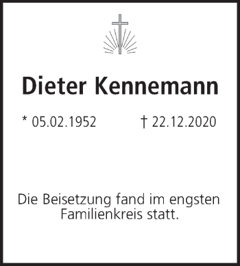 Anzeige von Dieter Kennemann von MGO