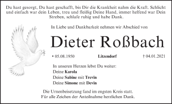 Anzeige von Dieter Roßbach von MGO