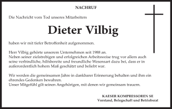 Anzeige von Dieter Vilbig von MGO