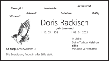 Anzeige von Doris Rackisch von MGO