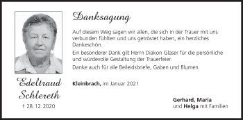 Anzeige von Edeltraud Schlereth von MGO