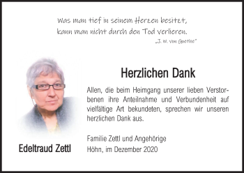 Anzeige von Edeltraud Zettl von MGO