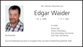Anzeige von Edgar Waider von MGO