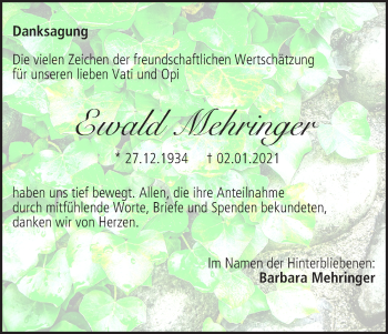 Anzeige von Eewald Mehringer von MGO