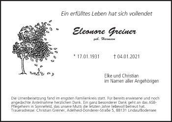 Anzeige von Eleonore Greiner von MGO